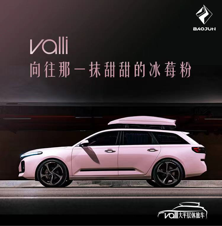 [汽车流言板]新宝骏valli冰莓粉配色旅行改装车,拍卖成交价69.4万元