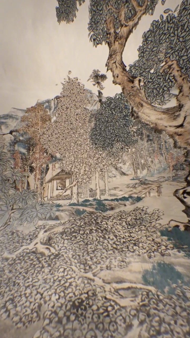 高清震撼大英博物馆3d还原中国山水画秋林读书图太传神了