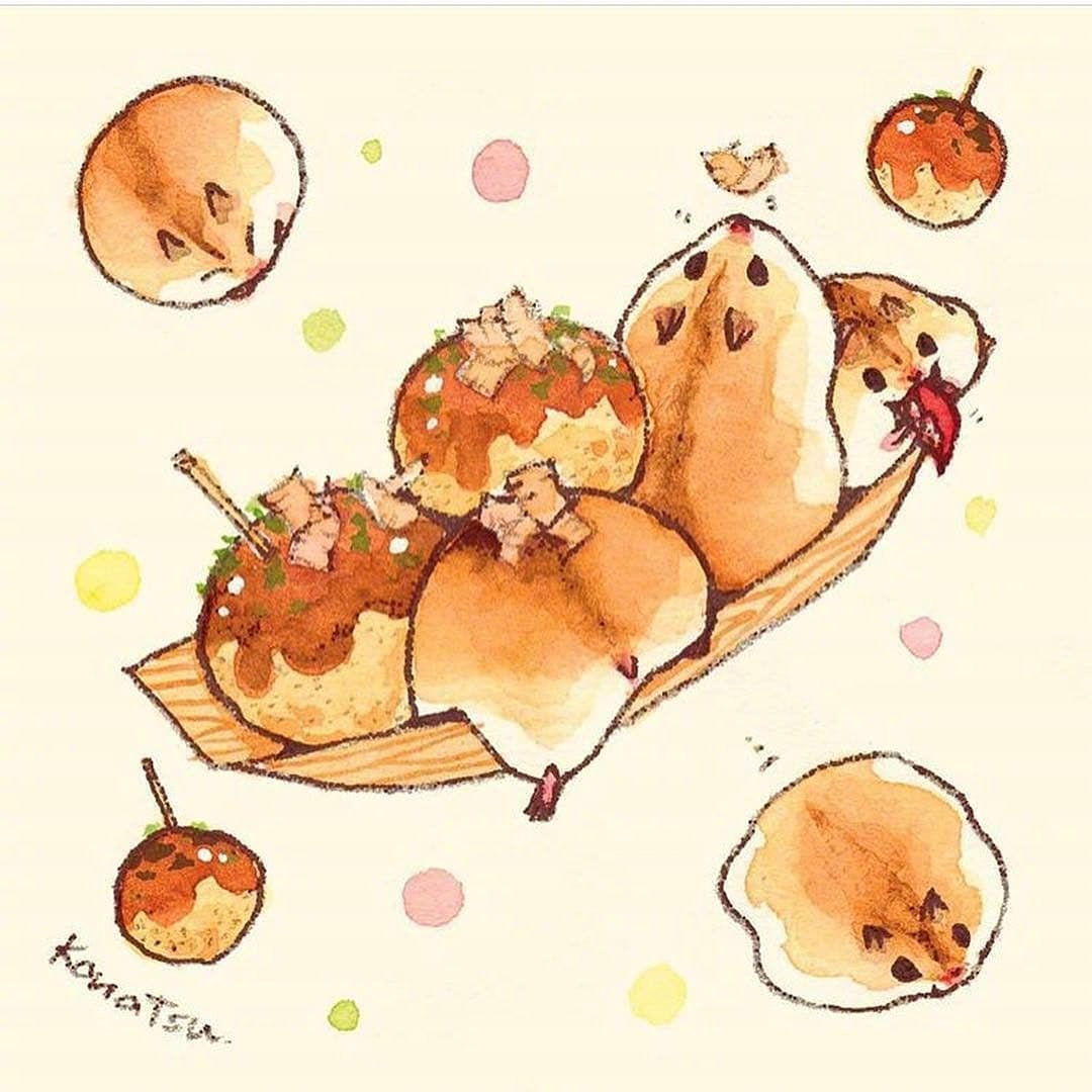 日本画师笔下软萌治愈的可爱小吃货们 zt