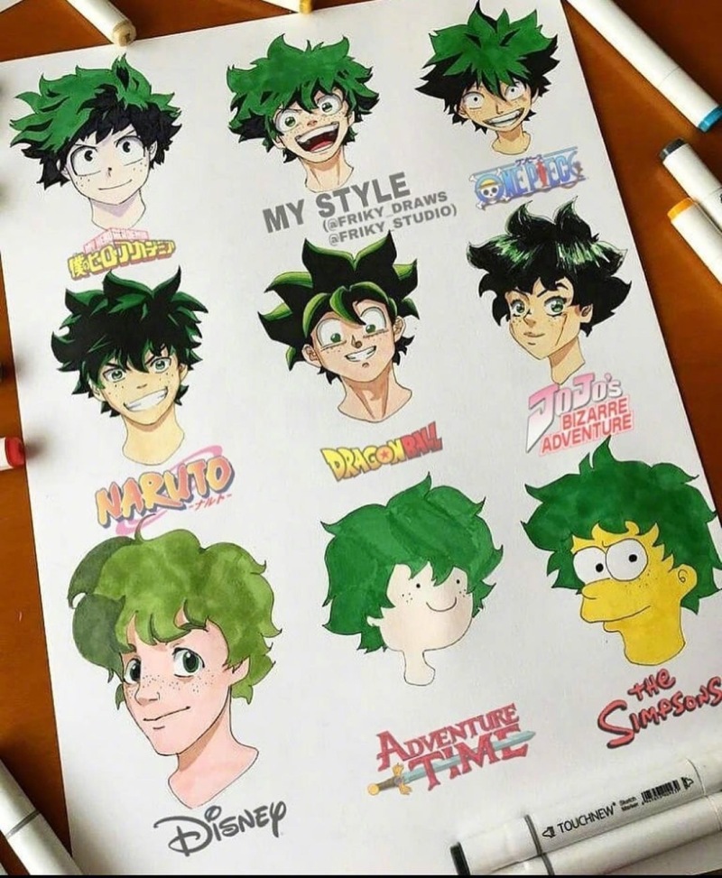 动漫行者:我的英雄学院给绿谷和咔酱换个画风(via.friky_draws)