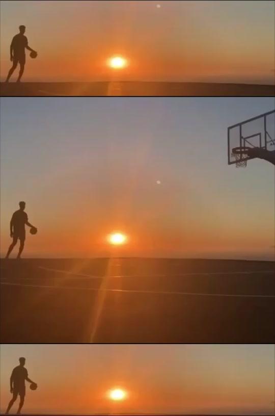 夕阳下打篮球背影图片图片